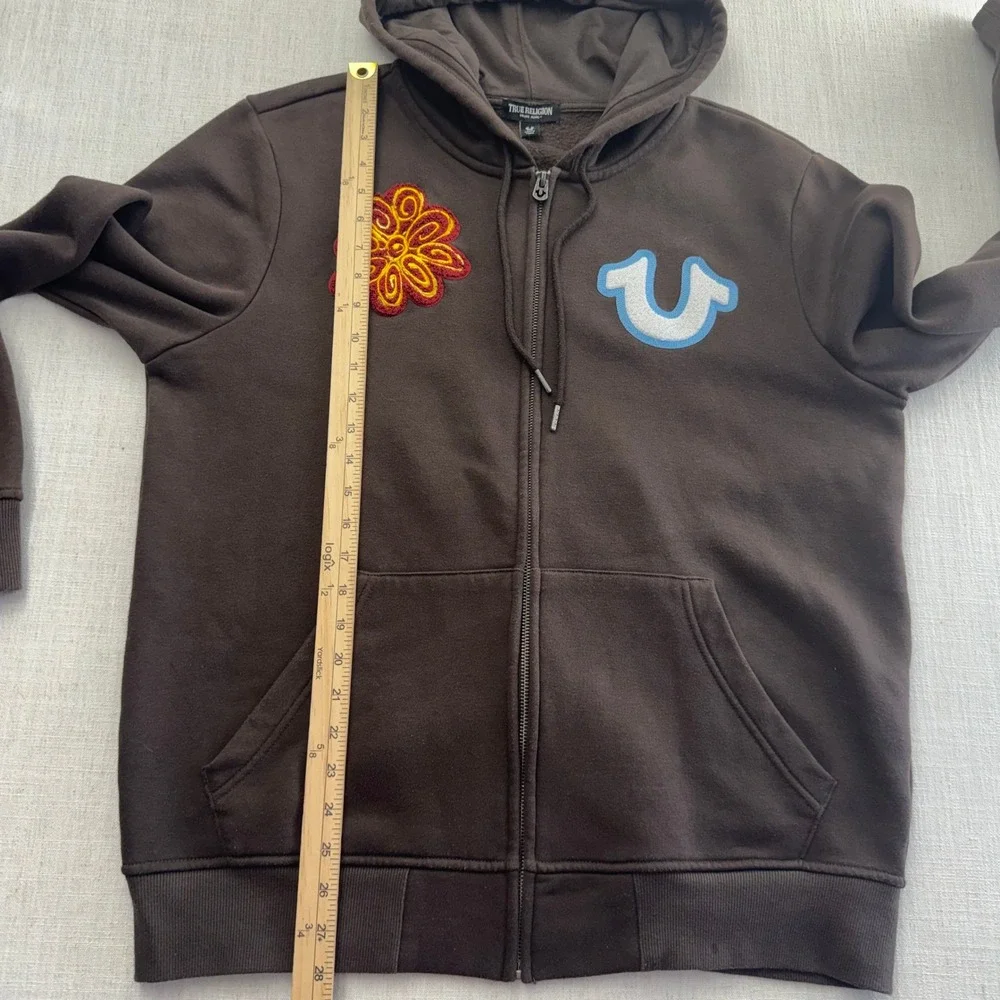 True Religion True Flower EST 02 World Tour Brown Zip Y2K Hoodie Chenille Size L